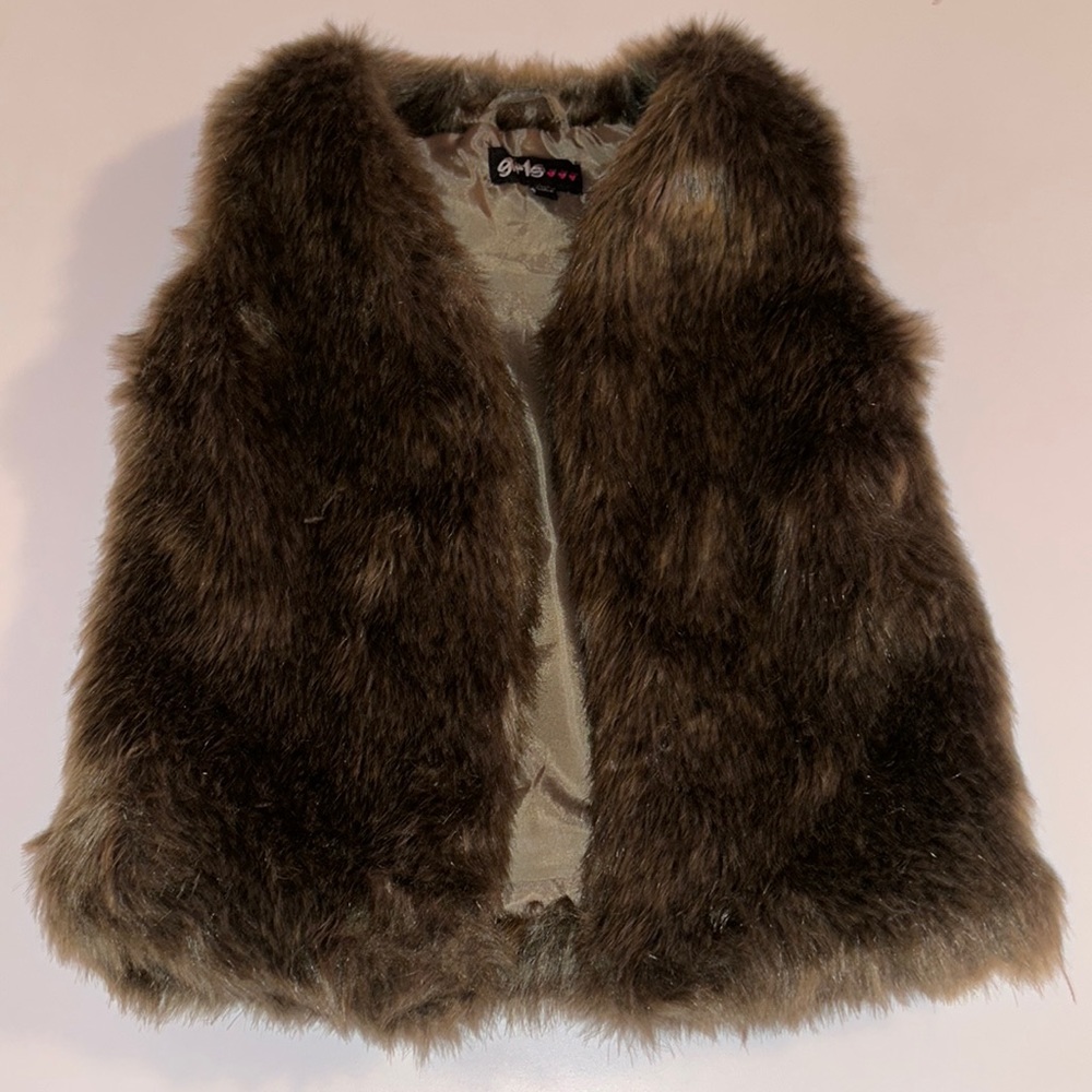 Girls Brown Faux Fur Vest